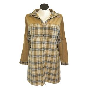Impressions Womens Plaid Oversized Tunic Dress Tan Mustard Size S/M